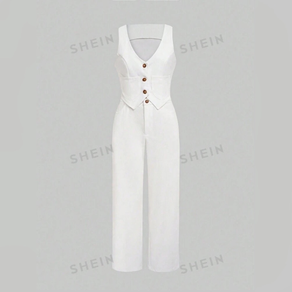 Shein two piece white corduroy two piece set size large. New without tags.